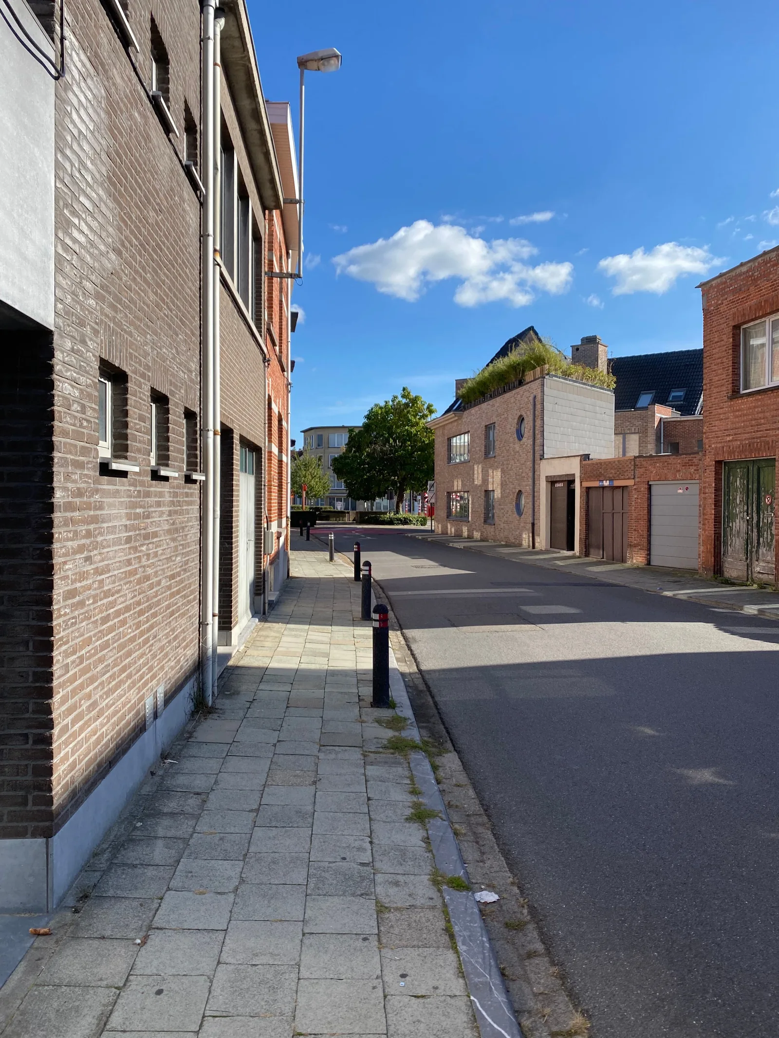 Sonnige ruhige Wohnstraße mit unterschiedlichen Wohnhäusern